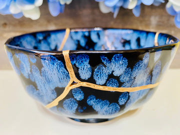 Kintsugi Repaired Blue Petal Bowl